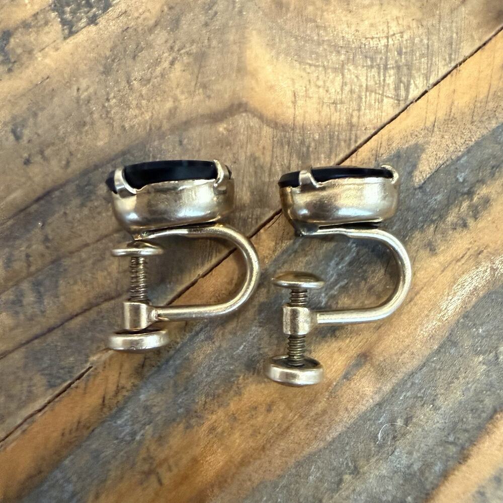 Vintage AMCO Black Onyx Oval Earrings 1/20 12K Gold Filled Signed Retro - Picture 4 of 9